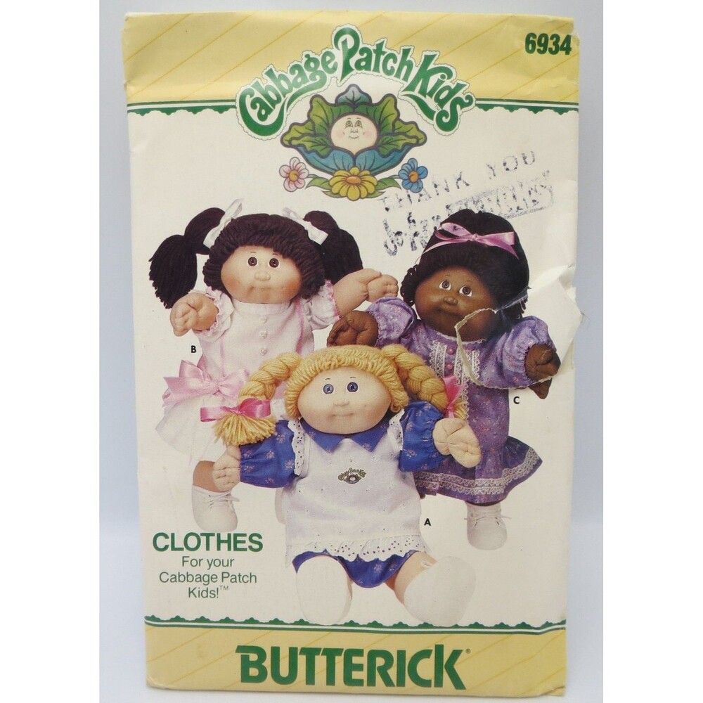 Butterick 6934 Cabbage Patch Kids Doll Clothes Dress Pinafore 16" Vintage 80s